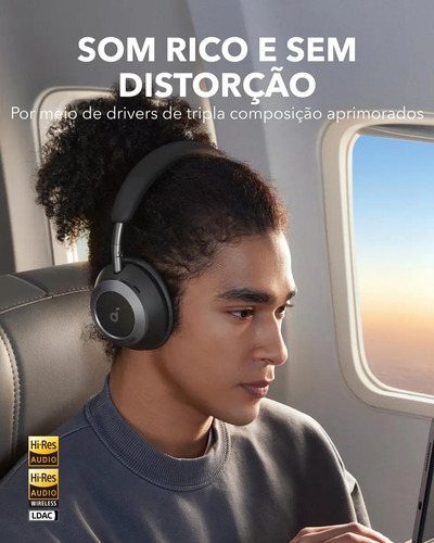 Fone de Ouvido Bluetooth Soundcore Space One Pro Sem Fio Headset Headphone ANC Cancelamento de Ruído Hi-Res LDAC Bateria 60h Viagens Escritório Conforto Premium Profissional Dobrável FlexiCurve Preto