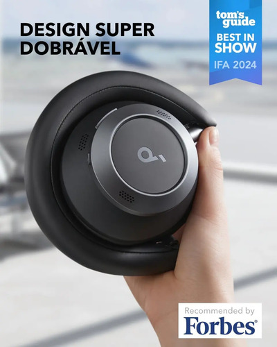 Fone de Ouvido Bluetooth Soundcore Space One Pro Sem Fio Headset Headphone ANC Cancelamento de Ruído Hi-Res LDAC Bateria 60h Viagens Escritório Conforto Premium Profissional Dobrável FlexiCurve Preto