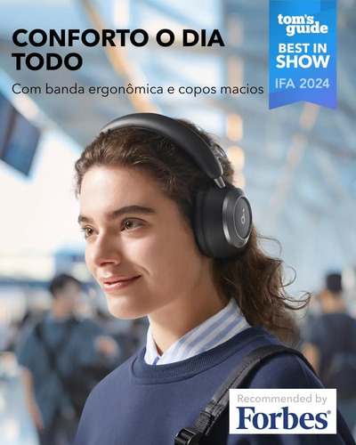 Fone de Ouvido Bluetooth Soundcore Space One Pro Sem Fio Headset Headphone ANC Cancelamento de Ruído Hi-Res LDAC Bateria 60h Viagens Escritório Conforto Premium Profissional Dobrável FlexiCurve Preto