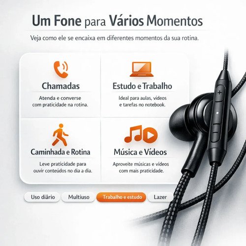 Fone De Ouvido Com Fio Intra Auricular 1.2 Metros 3.5mm Foninho Resistente C/ Microfone Anti Ruído Durável Xbox Games Esportivo Academia Corrida Celular Computador Notebook Original Alto C/ Entrada P2