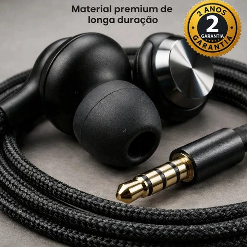 Fone De Ouvido Com Fio Intra Auricular 1.2 Metros 3.5mm Foninho Resistente C/ Microfone Anti Ruído Durável Xbox Games Esportivo Academia Corrida Celular Computador Notebook Original Alto C/ Entrada P2
