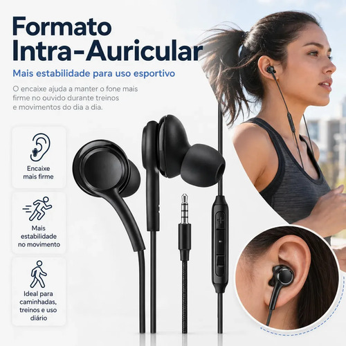 Fone de Ouvido com Fio Intra-auricular P2 3,5mm com Microfone Anti-Ruído Graves Potentes Cabo Nylon Reforçado Compativel Com Celular Notebook PC Xbox Games Uso Esportivo Academia Corrida Eletric Teck