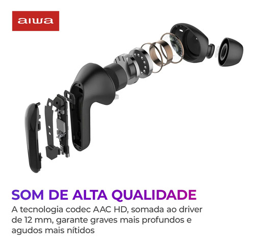Fone de Ouvido Earbud AIWA EB-01-B Bluetooth IPX5 ANC Modo Ambiente