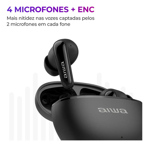 Fone de Ouvido Earbud AIWA EB-01-B Bluetooth IPX5 ANC Modo Ambiente