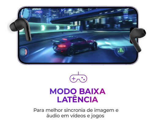 Fone de Ouvido Earbud AIWA EB-01-B Bluetooth IPX5 ANC Modo Ambiente