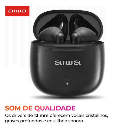 Fone de Ouvido Eardbud AIWA AWS-EB-05-B Bluetooth IPX4 24 Horas de bateria