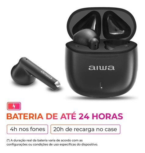 Fone de Ouvido Eardbud AIWA AWS-EB-05-B Bluetooth IPX4 24 Horas de bateria