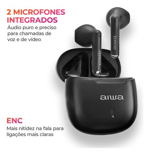 Fone de Ouvido Eardbud AIWA AWS-EB-05-B Bluetooth IPX4 24 Horas de bateria