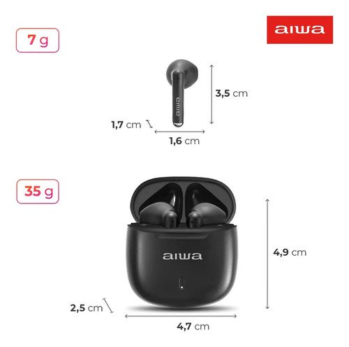 Fone de Ouvido Eardbud AIWA AWS-EB-05-B Bluetooth IPX4 24 Horas de bateria