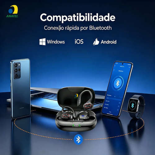 Fone de Ouvido Esportivo S730 Sem Fio Bluetooth 5.3 com Gancho para Corrida e Academia
