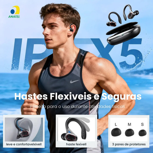 Fone de Ouvido Esportivo S730 Sem Fio Bluetooth 5.3 com Gancho para Corrida e Academia