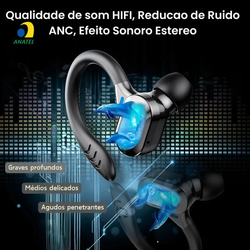 Fone de Ouvido Esportivo S730 Sem Fio Bluetooth 5.3 com Gancho para Corrida e Academia