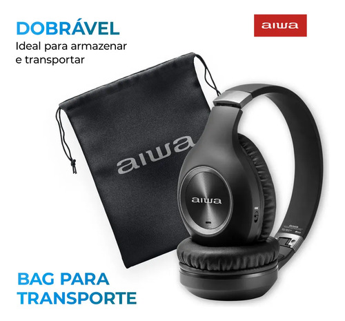 Fone de Ouvido Headphone AIWA HP-02-B Bluetooth ANC Alta Definição