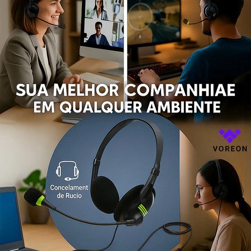 Fone De Ouvido Headset Office Usb Microfone Reunião Empresa Call Computador Telefone Pc Notebook Microfone Para Reunião Home Office Jogos Trabalho Empresa Marca Voreon