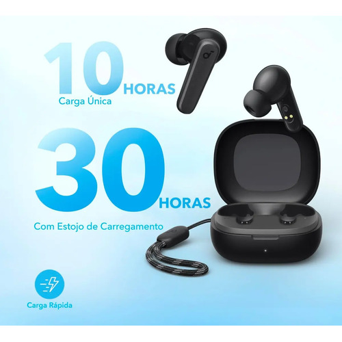 Fone De Ouvido Soundcore by Anker P20i Graves Poderosos e Impactantes Bluetooth 5.3 30H de Reprodução Resistência à Água 2 Mics IA para Chamadas Claras Personalização de Som via App Cor Preto