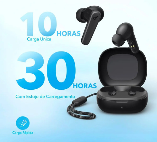 Fone De Ouvido Soundcore by Anker P20i Graves Poderosos e Impactantes Bluetooth 5.3 30H de Reprodução Resistência à Água 2 Mics IA para Chamadas Claras Personalização de Som via App Cor Preto