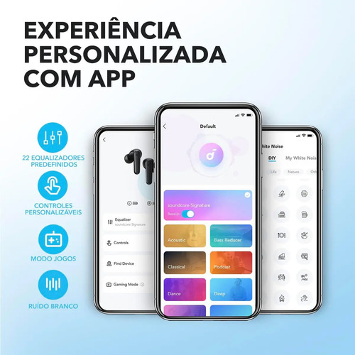 Fone De Ouvido Soundcore by Anker P20i Graves Poderosos e Impactantes Bluetooth 5.3 30H de Reprodução Resistência à Água 2 Mics IA para Chamadas Claras Personalização de Som via App Cor Preto