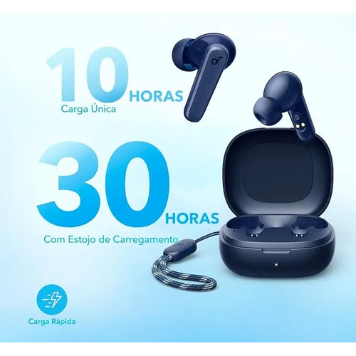 Fone de Ouvido Soundcore P20i Bluetooth 5.3 Grave Potente Drivers 10mm 30h Bateria Carregamento Rápido App Personalização De Som Via App IPX5 2 Mics IA para Chamadas Claras Case Compacto Cor Azul