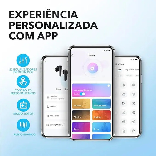 Fone de Ouvido Soundcore P20i Bluetooth 5.3 Grave Potente Drivers 10mm 30h Bateria Carregamento Rápido App Personalização De Som Via App IPX5 2 Mics IA para Chamadas Claras Case Compacto Cor Azul