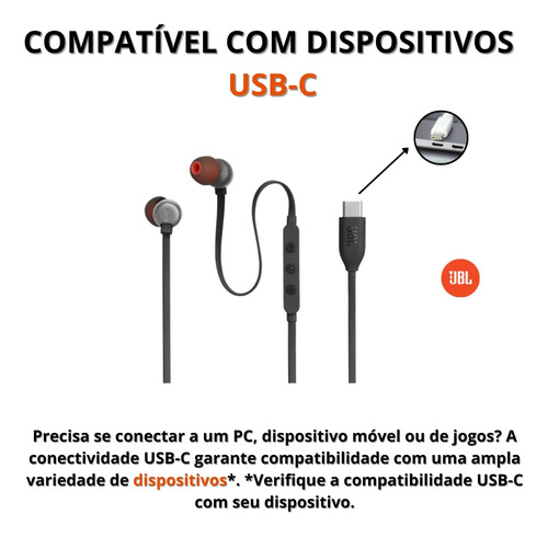 Fone De Ouvido Tipo C Com Fio Jbl Tune 310 Original