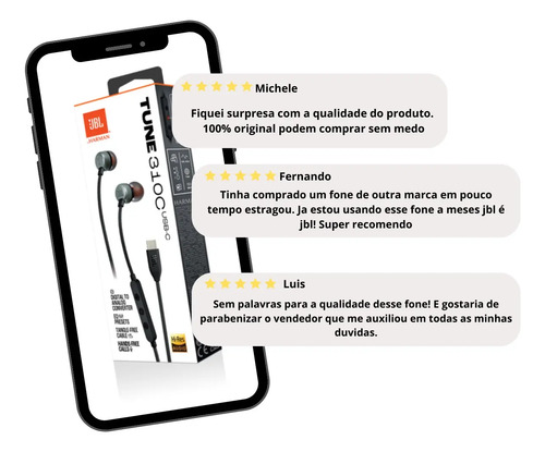 Fone De Ouvido Tipo C Com Fio Jbl Tune 310 Original