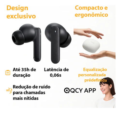 Fone Qcy Buds T43 Bluetooth 5.3 Enc Ipx4 Cor Azul