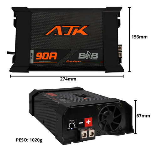 Fonte Carregador Automotiva 90A Bivolt AJK Carbon Bob Potência 1800W