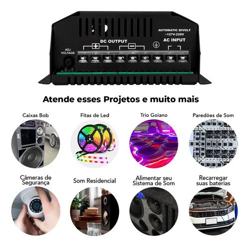 Fonte e Carregador Taramps BOB 60A 1200W para Som Automotivo Bivolt