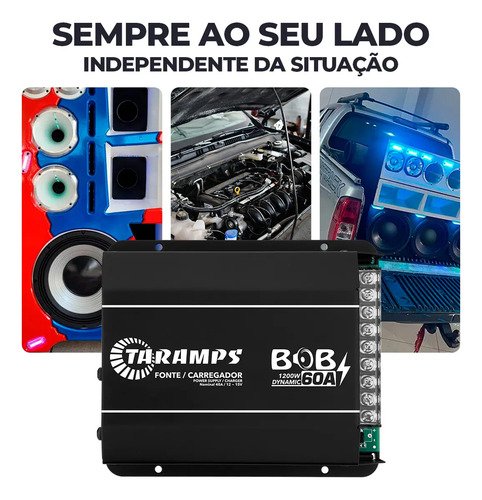 Fonte e Carregador Taramps BOB 60A 1200W para Som Automotivo Bivolt