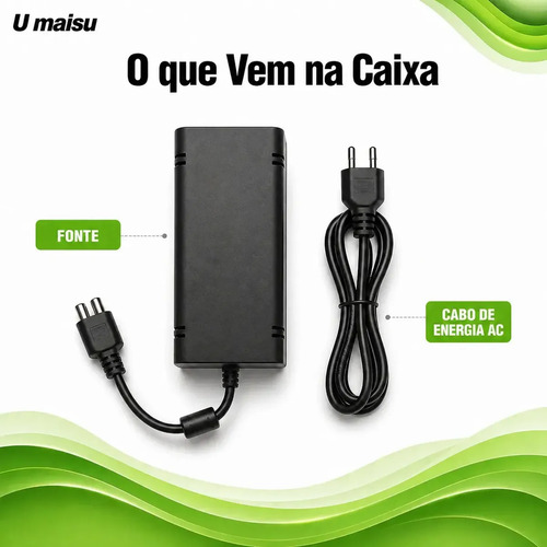 Fonte Para Xbox 360 Slim Bivolt Conector 2 Pinos Com Cabo De Energia - U Maisu
