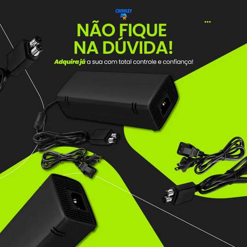 Fonte Para Xbox 360 Slim Bivolt Conector 2 Pinos Com Cabo De Energia - Crowley
