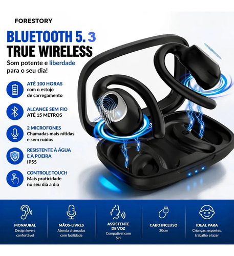 Forestory fone de ouvido bluetooth 54 ows tws sem fio x5 ope
