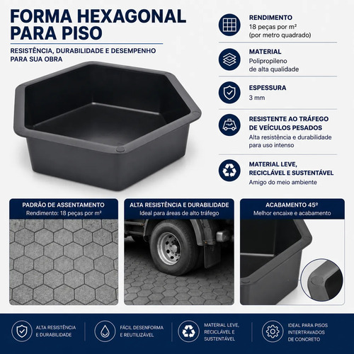 Forma De Bloquete Sextavado 25x25x8 Kit Com 60 Unidades