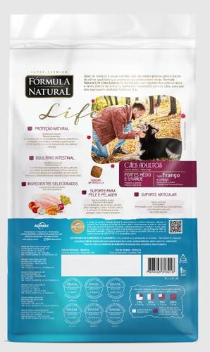 Fórmula Natural Super Premium Life Cães Adultos Portes Médio e Grande Frango e Linhaça 15KG