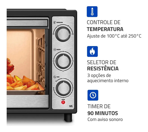 Forno Elétrico 52l Family Grill Inox Mondial 1800w Frn-52-bi