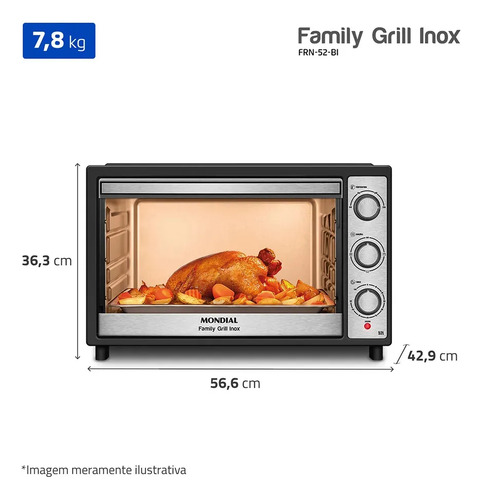 Forno Elétrico 52l Family Grill Inox Mondial 1800w Frn-52-bi