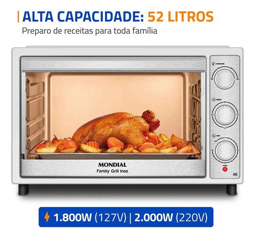 Forno Elétrico 52l Family Grill Inox Mondial 1800w Frn-52-wi Branco/inox