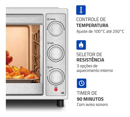 Forno Elétrico 52l Family Grill Inox Mondial 1800w Frn-52-wi Branco/inox
