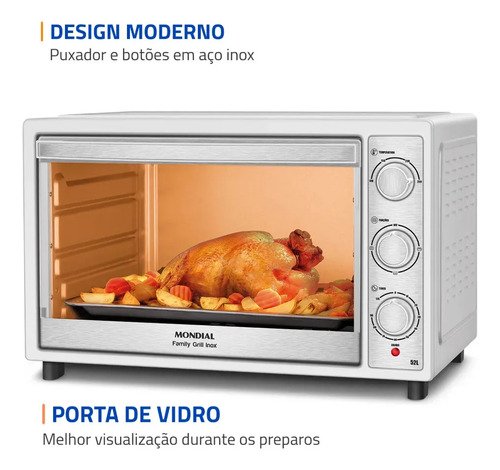 Forno Elétrico 52l Family Grill Inox Mondial 1800w Frn-52-wi Branco/inox