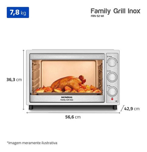 Forno Elétrico 52l Family Grill Inox Mondial 1800w Frn-52-wi Branco/inox