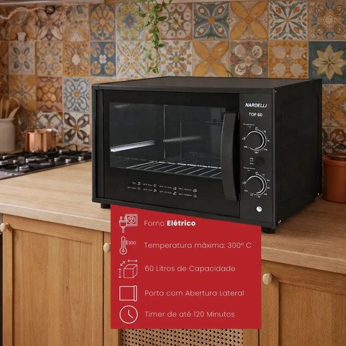 Forno Elétrico De Bancada Nardelli 60 Black 60 Litros Cor Preto