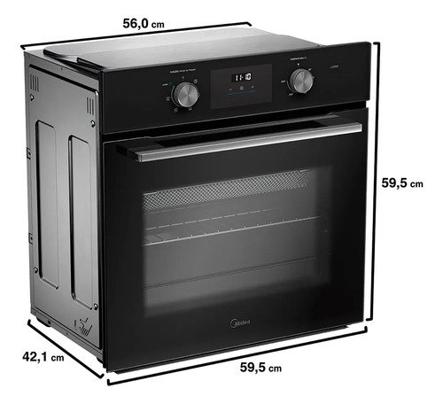 Forno Elétrico De Embutir 68l Digital Com Air Fryer Midea Preto