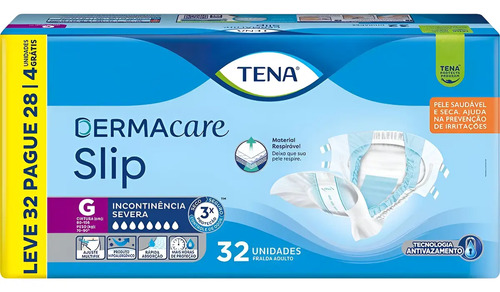 Fralda adulto tena slip dermacare g leve 32 pague 28 unidade