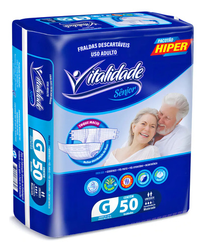 Fralda geriatrica adulto g vitalidade senior com 50 unidades