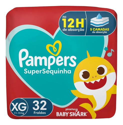 Fralda infantil pampers supersec mega 11 a 15 kg xg 32 unids