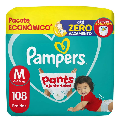 Fralda pampers pants ajuste total tamanho m 108 un