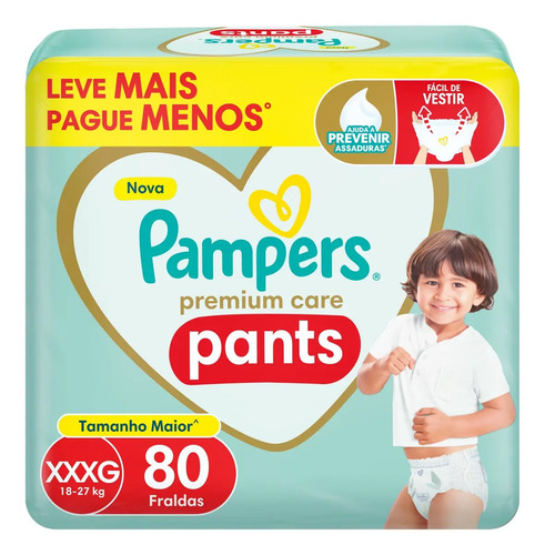 Fralda pampers premium care pants tamanho xxxg 80 unidades