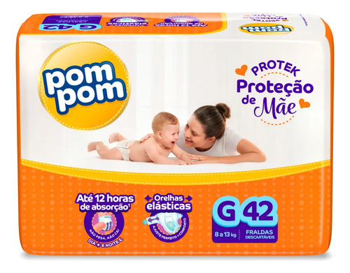 Fralda pom pom protek g com 42 unidades para 12 horas de pro
