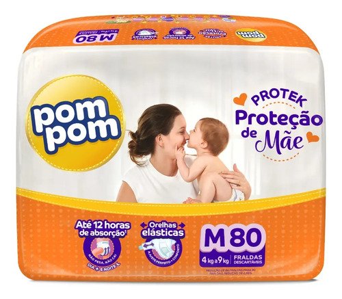 Fralda pom pom protek medio com 80 unidades