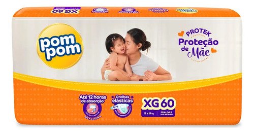 Fralda pom pom protek xg protecao de mae com 60 unidades